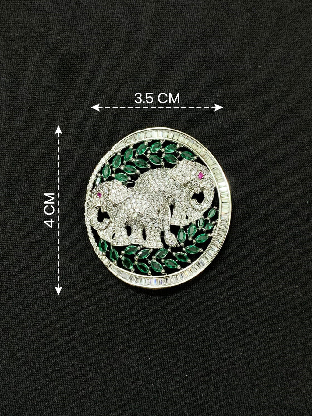Luxury Victorian Elephant Family Brooch with Green Stones – Brass Plated AAA Quality Jewelry