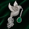 Premium Silver-Plated Flying Bird Brooch Pin with Green Doublet Stone | AAA Quality AD Brass Brooch