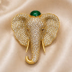 Luxury Victorian Elephant Brooch with Green Stone – Brass Plated AAA Quality Statement Jewelry