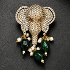 Luxury Victorian Elephant Pendant with Onyx Stones & Pearl Beads – Brass Plated AAA Quality Jewelry