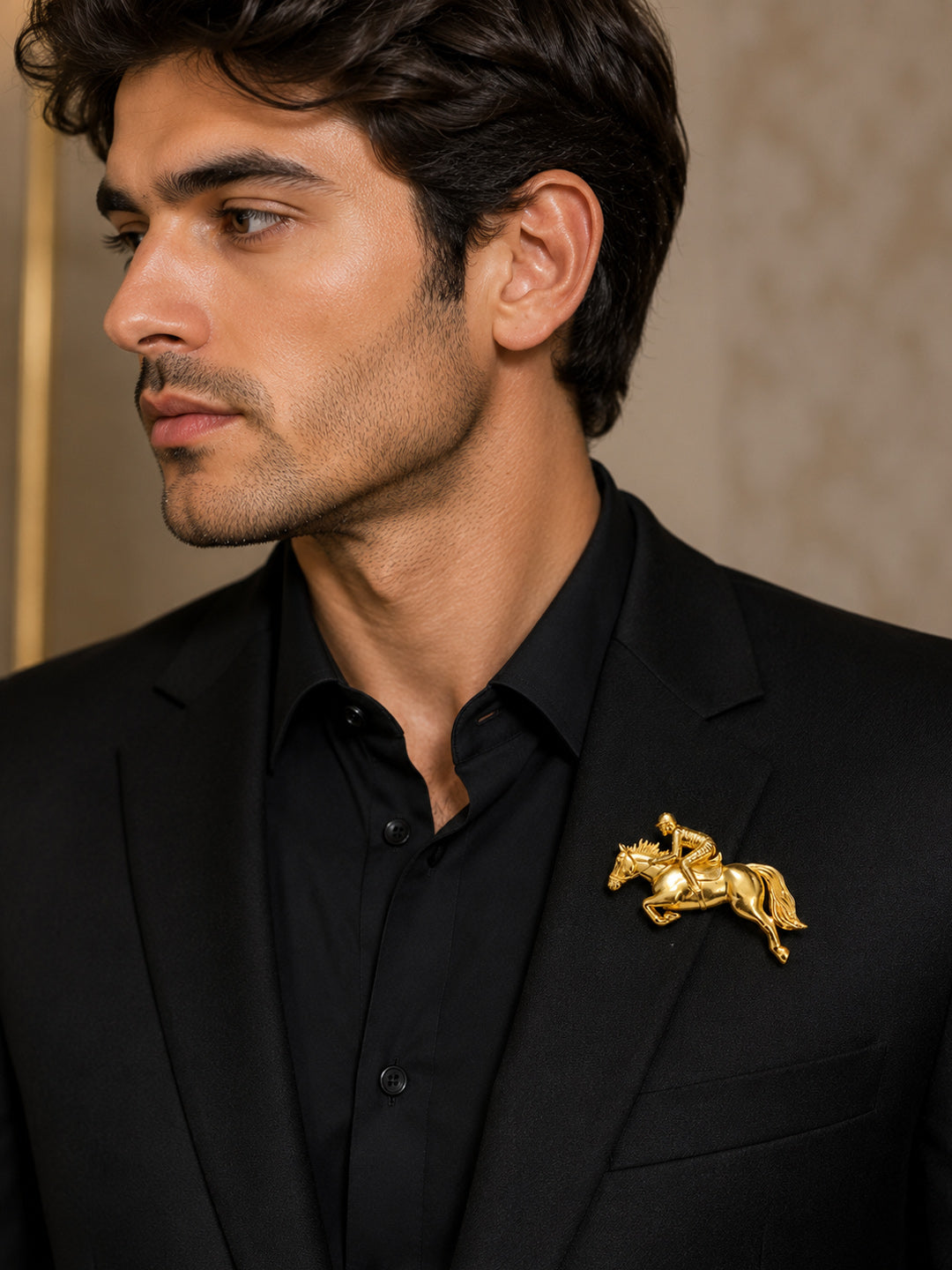 Luxury Golden Horse Rider Brooch – Brass Plated Statement Jewelry