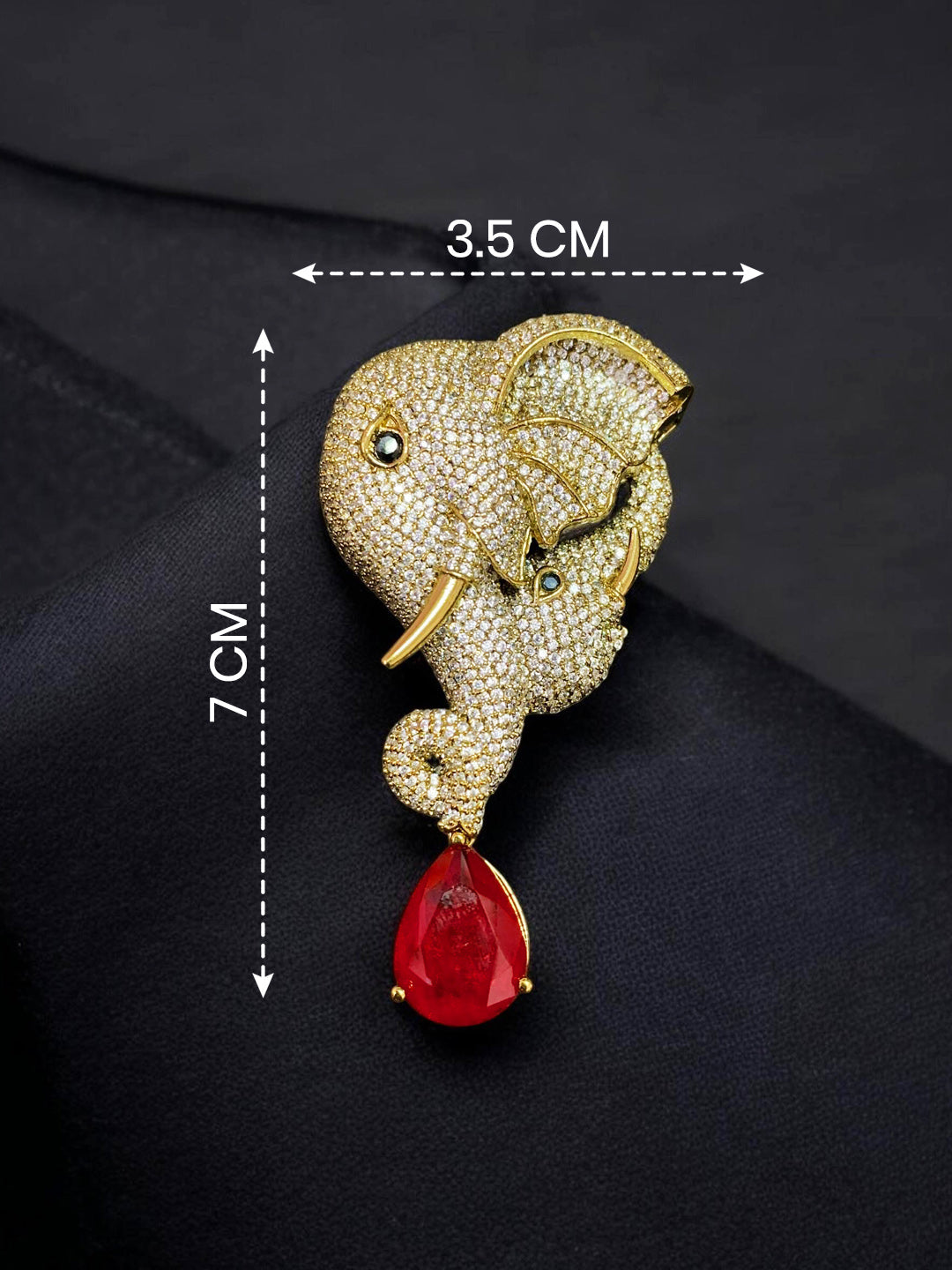 Luxury Victorian Elephant AD Brooch Pin with Ruby Red Drop Stone
