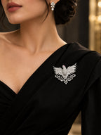 Elegant Silver-Plated Brass Eagle Brooch with AAA Quality AD Stones
