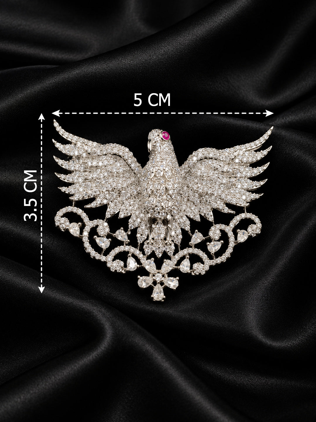 Elegant Silver-Plated Brass Eagle Brooch with AAA Quality AD Stones