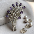 Elegant Silver-Plated Brass Floral Brooch with Purple Hydro Stones & AAA AD Stones