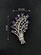 Elegant Silver-Plated Brass Floral Brooch with Purple Hydro Stones & AAA AD Stones