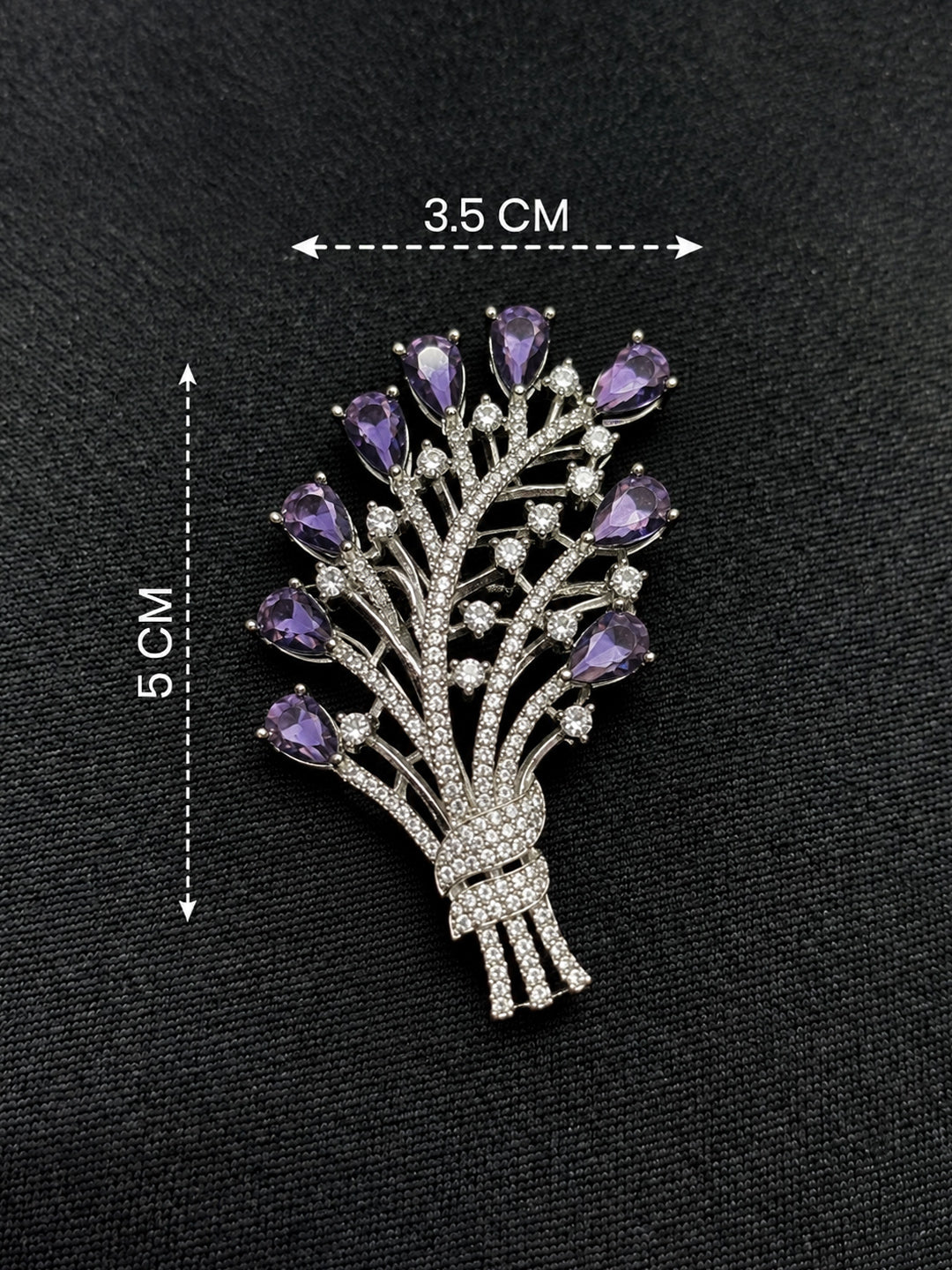 Elegant Silver-Plated Brass Floral Brooch with Purple Hydro Stones & AAA AD Stones