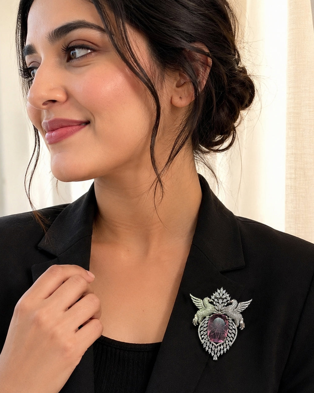 Royal Swan & Floral Crystal Brooch Premium Statement Piece