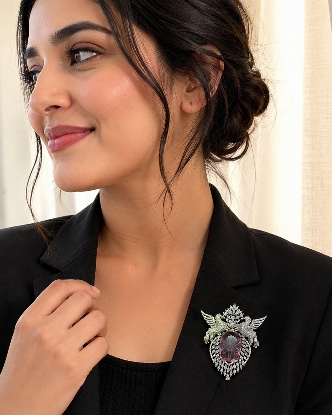 Royal Swan & Floral Crystal Brooch Premium Statement Piece