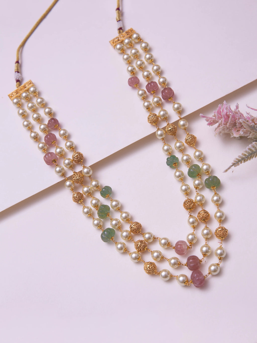 Elegant Multi-Strand Shell Pearl & Pumpkin Bead Necklace