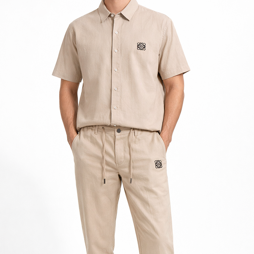 Premium Beige Casual Shirt & Trouser Co-Ord Set for Men