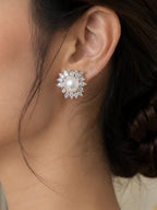 Elegant Pearl Floral Stud Earrings