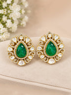 Royal Emerald Green Polki Statement Earrings