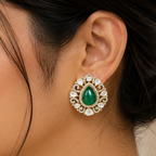 Royal Emerald Green Polki Statement Earrings