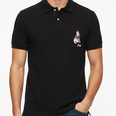 Classic Black Polo T-Shirt with Embroidered Logo Timeless Smart Casual Wear