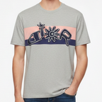 Premium Grey Classic T-Shirt with Iconic Brand Logo Stripe