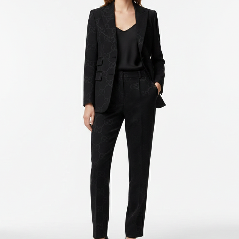 Luxury  Black Monogram Suit Set – Elegant Premium Women’s Formal Wear
