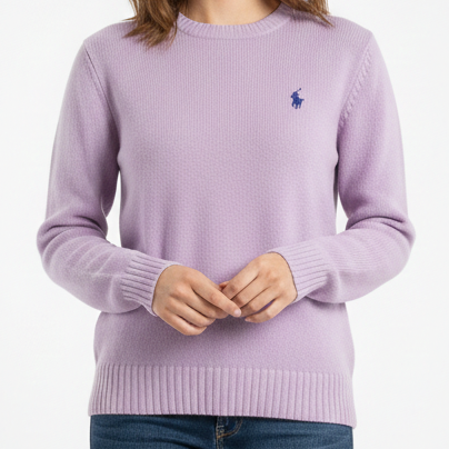 Women’s Soft Lavender Crew-Neck Sweater Elegant Casual Knitwear
