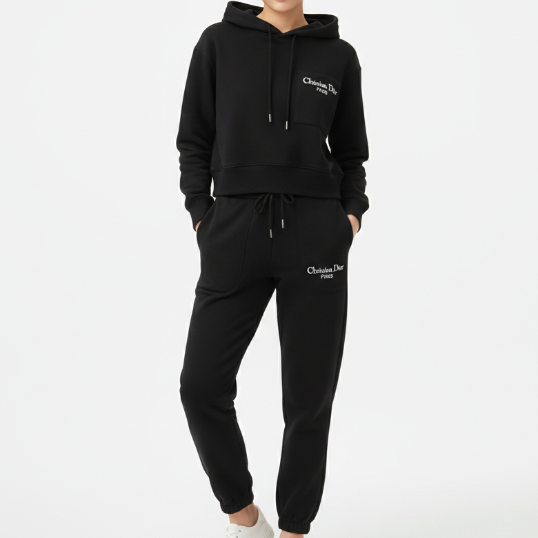 Luxury Black Women’s Hoodie & Jogger Tracksuit Set