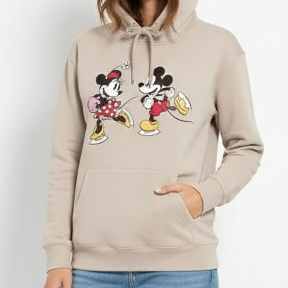 Cartoon Printed Beige Hoodie Cute Casual Winter Wear