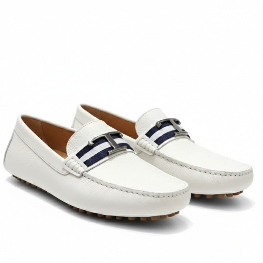 Premium Initial T Logo White  Loafers  For men