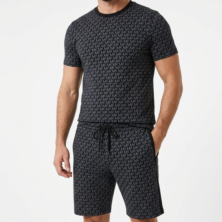 Premium Monogram Print T-Shirt & Shorts Co-Ord Set for Men