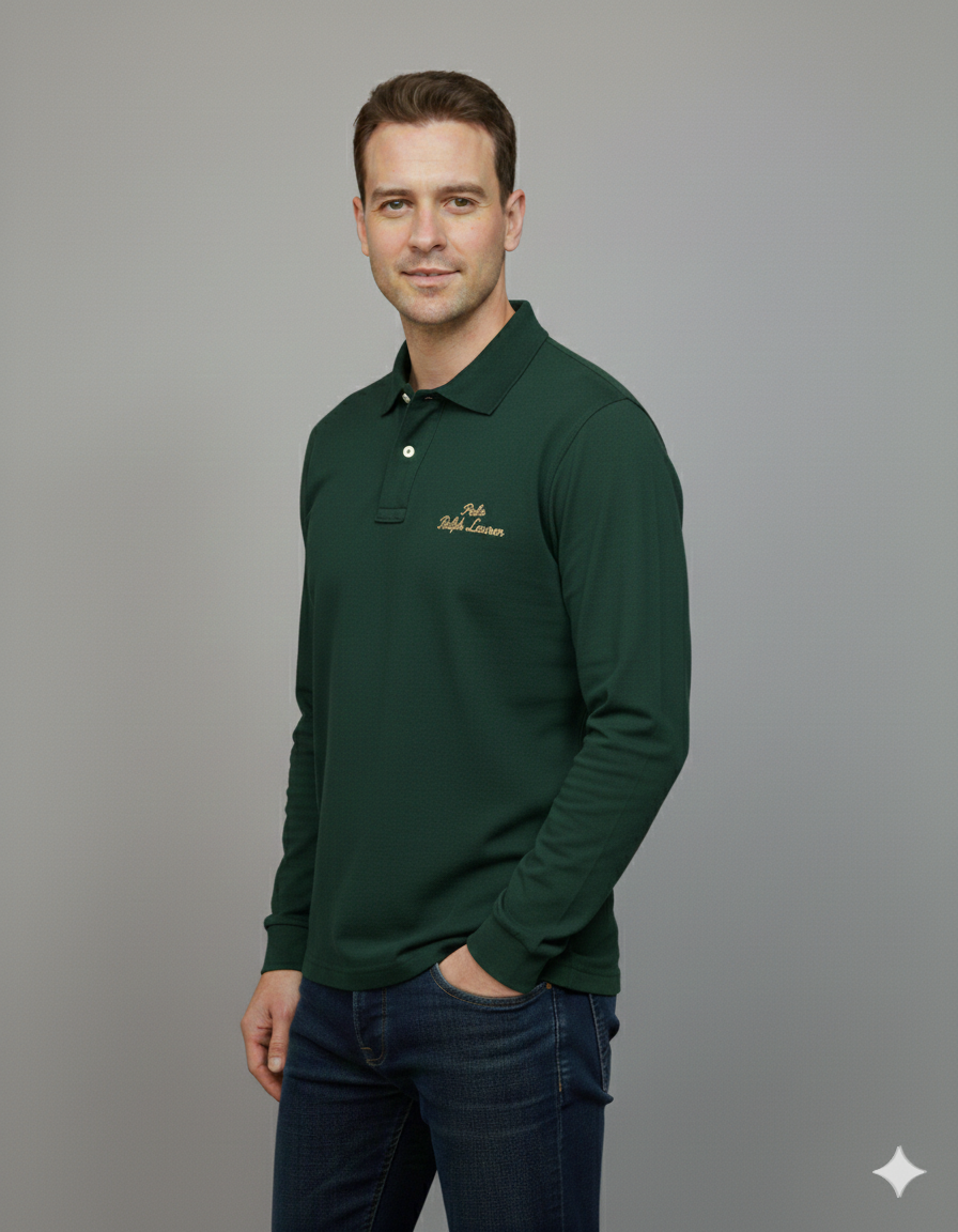 Premium Men Long-Sleeve Polo Shirt – Luxury, Comfort & Modern Fit