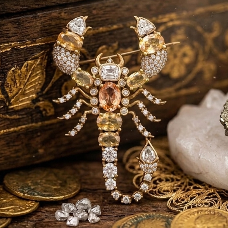 Elegant Scorpion Shape Brass Brooch with American Diamond  Stylish Statement Pin