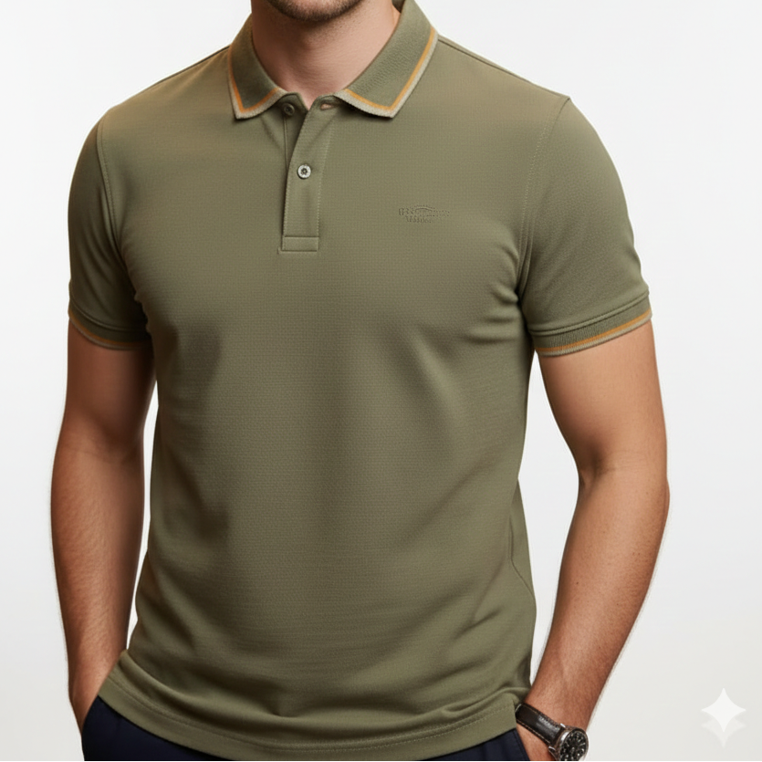 Premium Olive Green Polo T-Shirt with Contrast Trim