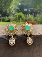 Royal  Necklace Set  with Green Stone Centerpiece & Matching Earrings