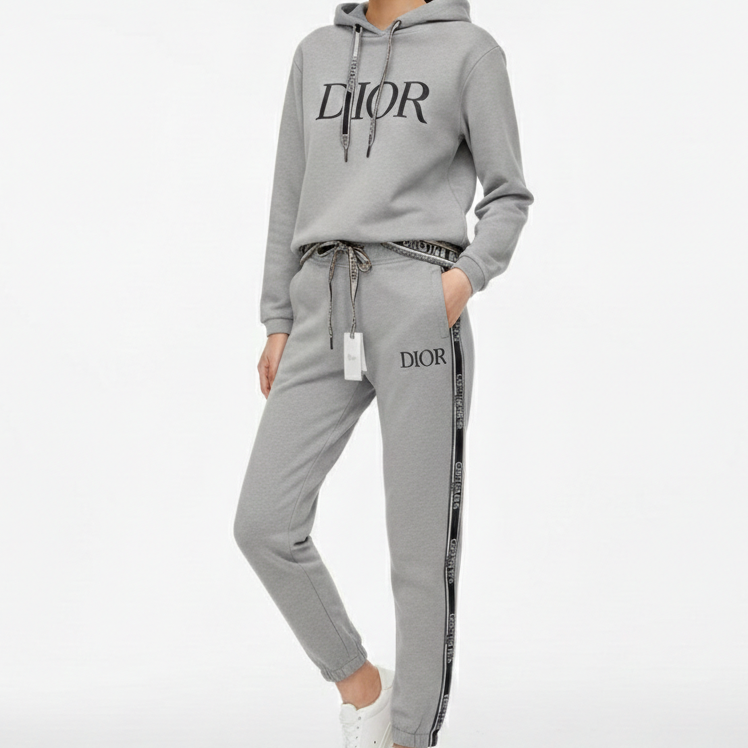 Luxury Grey Hoodie and Jogger Set with Logo Waistband