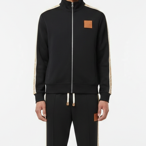 Men’s Luxury Black Tracksuit with Golden Side stripe