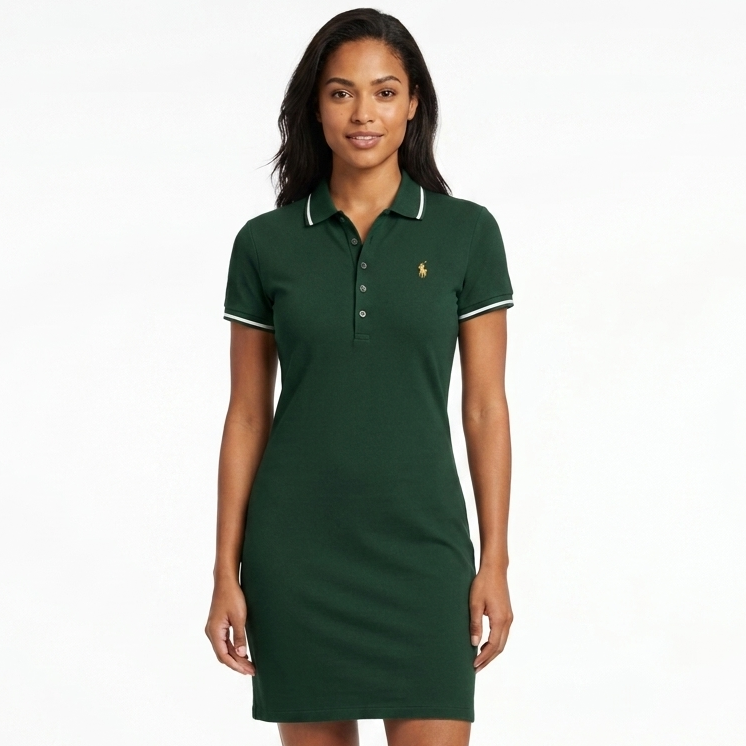 Stylish Dark Green Polo Dress for Women  Elegant Fit & Premium Look
