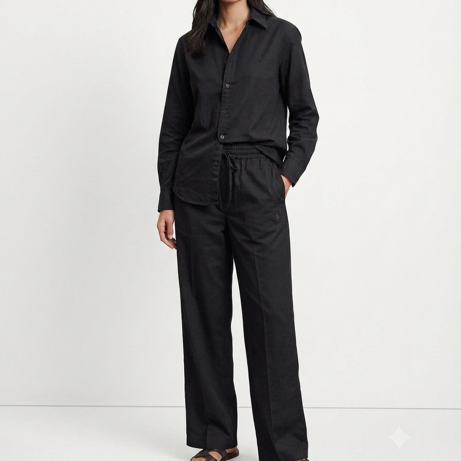 Elegant Women's Cotton Lenin Co-Ord Set |Black  Full Sleeve Shirt with Matching Pants