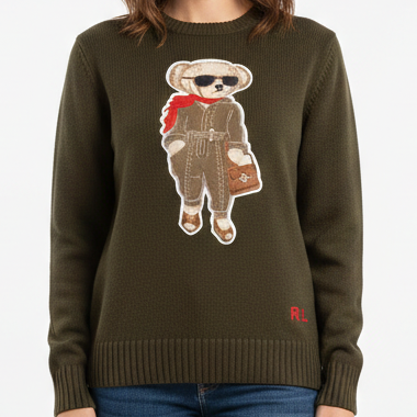 Stylish Teddy Bear Graphic Crew Neck Pullover