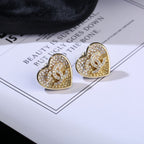 Pearl Crystal CC Heart Earrings Gold White