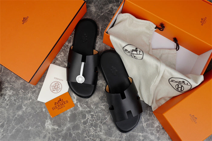 Imported & Stylish H Cut Style   Black Leather Slipper