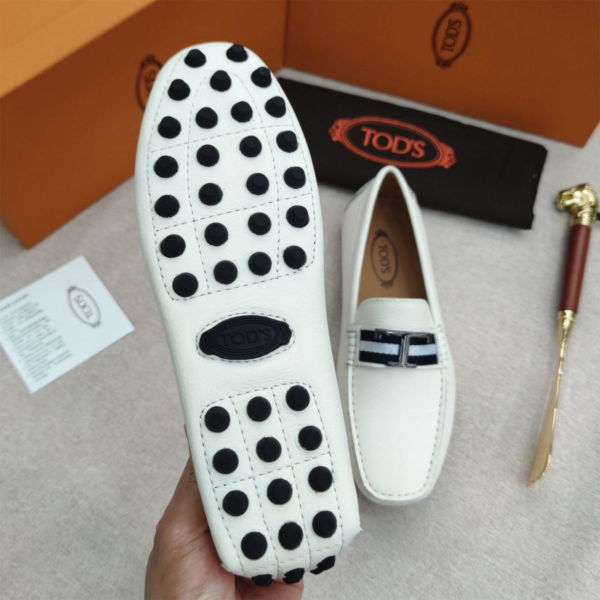 Premium Initial T Logo White  Loafers  For men
