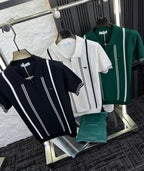 Imported Brand Stripe Pattern  Polo Tee