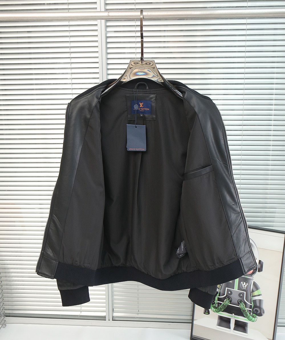 Premium Checkered Bomber Jacket with Leather Sleeves