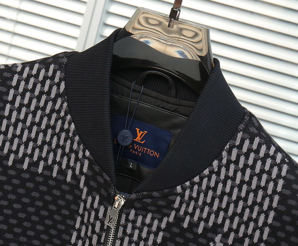 Premium Checkered Bomber Jacket with Leather Sleeves