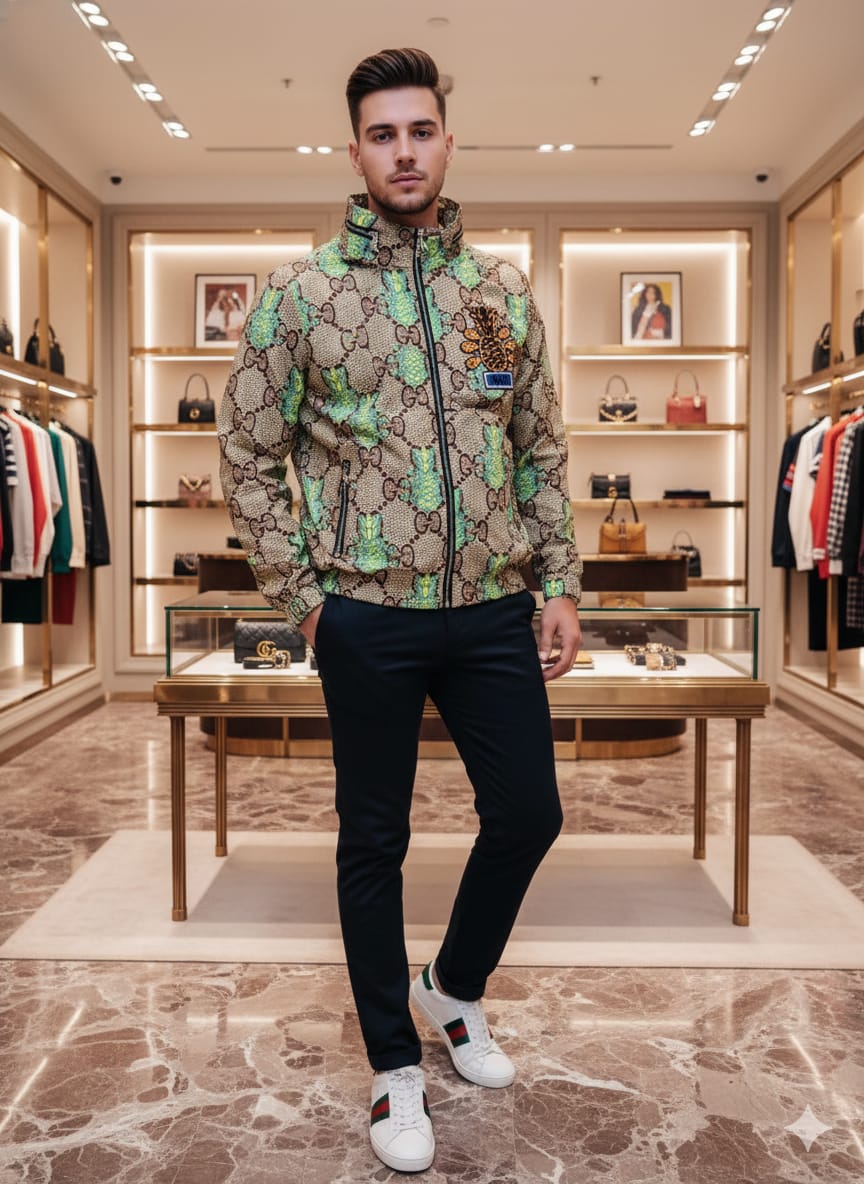 Designer Printed Bomber Jacket with Zip Closure