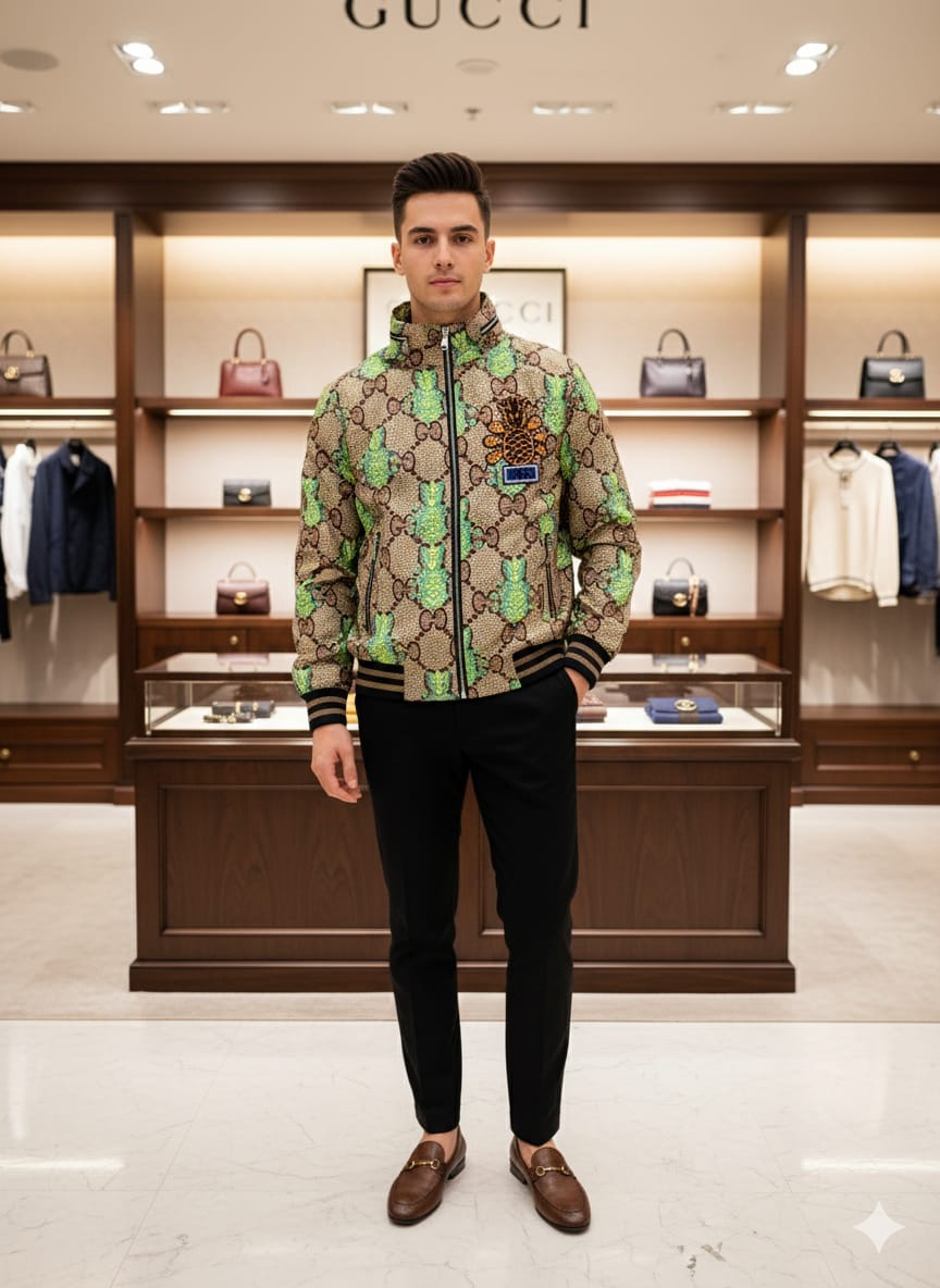 Designer Printed Bomber Jacket with Zip Closure