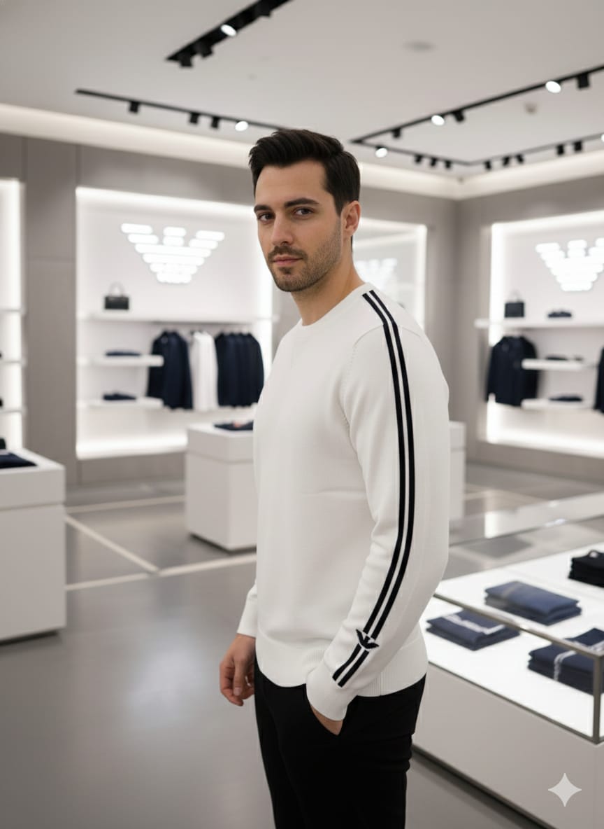 Men’s Premium White Crew Neck Pullover