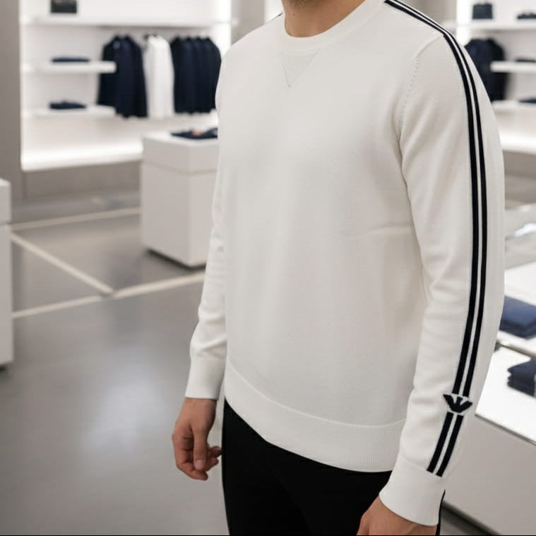 Men’s Premium White Crew Neck Pullover