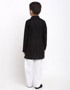Lucknowi Chikankari Cotton Kurta Pajama Set For Boys/Kids By Treemoda|Black| Kurta Pajama Set