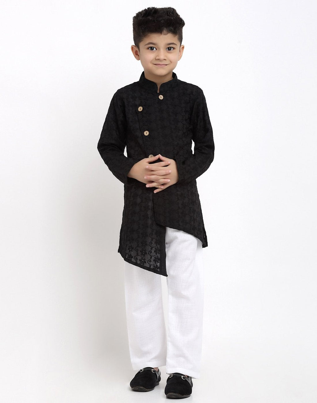 Lucknowi Chikankari Cotton Kurta Pajama Set For Boys/Kids By Treemoda|Black| Kurta Pajama Set