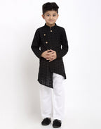 Lucknowi Chikankari Cotton Kurta Pajama Set For Boys/Kids By Treemoda|Black| Kurta Pajama Set