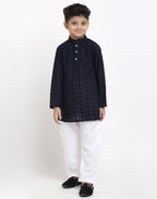 Lucknowi Chikankari Cotton Kurta Pajama Set For Boys/Kids By Treemoda|Navy Blue| Kurta Pajama Set