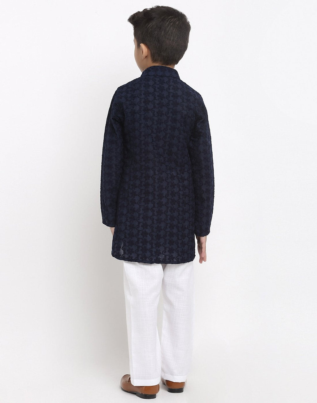Lucknowi Chikankari Cotton Kurta Pajama Set For Boys/Kids By Treemoda|Navy Blue| Kurta Pajama Set